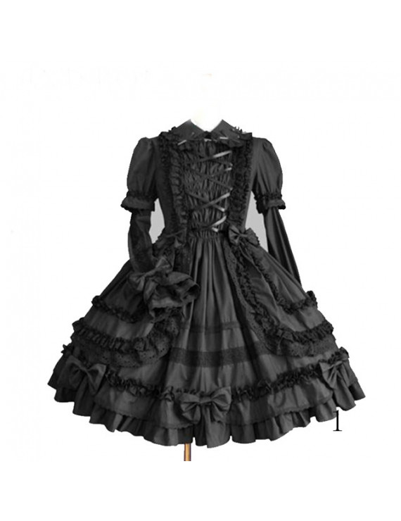 Gothic Lolita Dress Punk Lolita Dress Satin Long Sleeve Knee Length