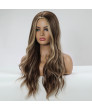 light brown Mixed Color Long layered Wavy Synthetic Hair Full wigs with Bangs