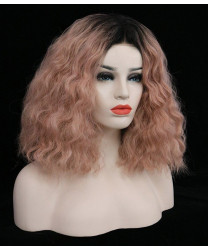 Pink Shoulder Length Wavy Synthetic Lace Front Wig 13 Inch