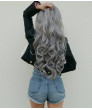 Cool Bright Silver Long Wavy Synthetic Hair Lace Front Wig 24 Inch