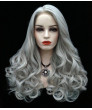 Cool Bright Silver Long Wavy Synthetic Hair Lace Front Wig 24 Inch