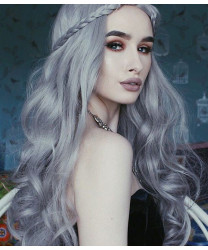 Cool Bright Silver Long Wavy Synthetic Hair Lace Front Wig 24 Inch