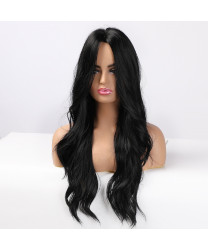 Heat Resistant Fiber Synthetic Black Long Wavy Wig for Women Full bangs Classic Costume wig 