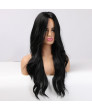 Heat Resistant Fiber Synthetic Black Long Wavy Wig for Women Full bangs Classic Costume wig 