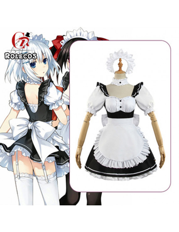 Date A Live Kurumi Tokisaki Black White Maid Cosplay Costume