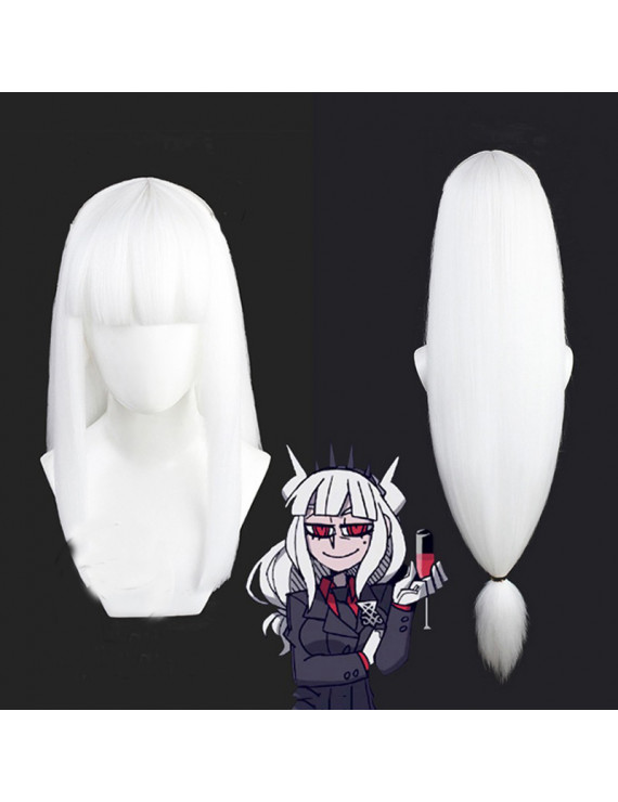 Helltaker Lucifer White Long Straight Styled Cosplay Wig 100 cm