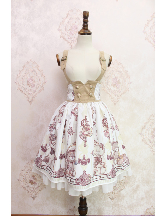 Alice girl original new lolita steam bear gear handle ruffled double-breasted waist strap skirt