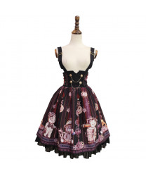 Alice girl original new lolita steam bear gear handle ruffled double-breasted waist strap skirt