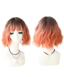 Synthetic Blend Wig Short Wave Bob Orange Lolita Wig With Bangs