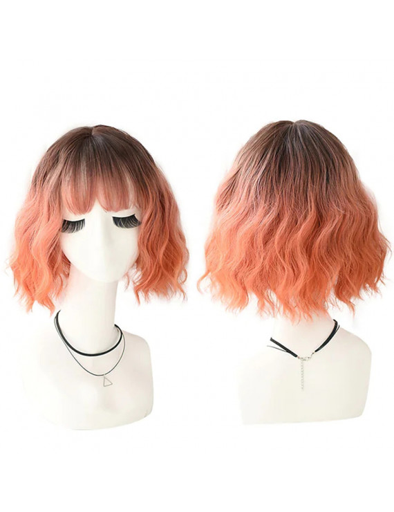 Synthetic Blend Wig Short Wave Bob Orange Lolita Wig With Bangs