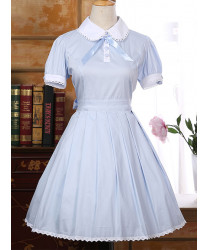 School Lolita Dress Cotton Pink Blue Lapel Bowknot School Dress