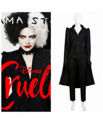 Cruella de Vil Black Cosplay Costume Coat pants gloves