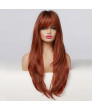 Long Straight Ombre Black Orange Wine Red Wig with Bangs