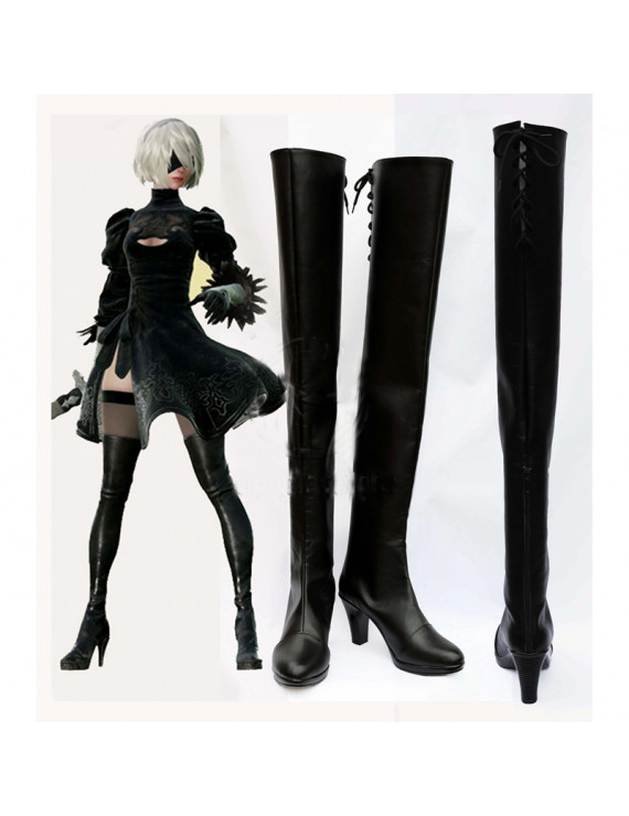 NieR:Automata 2B YoRHa No. 2 Type B Black PU Cosplay Boots