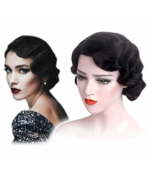 Black Finger Wave Short Curly Synthetic Hair Wig for Women