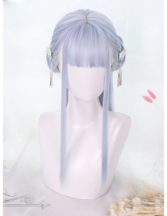 Classic Lolita Wig Pink Long Straight Synthetic Hair Party Wig Neat Bangs