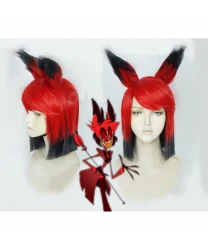 Hazbin Hotel Alastor Red Black Short Cosplay Wig with Ears