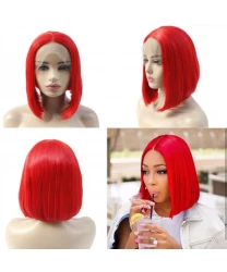 Dark Red Short Straight Bob Synthetic Hair Lace Front Wig