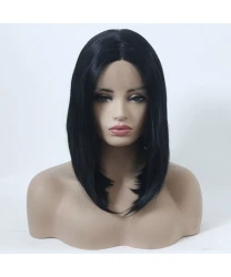 Black Short Straight Bob Synthetic Hair Lace Front Wig