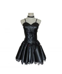 Death Note Misa Amane Black PU Dress Cosplay Costume + Cosplay Wig