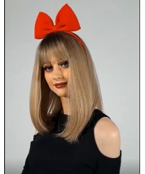 Brown long straight synthetic hair costume wig